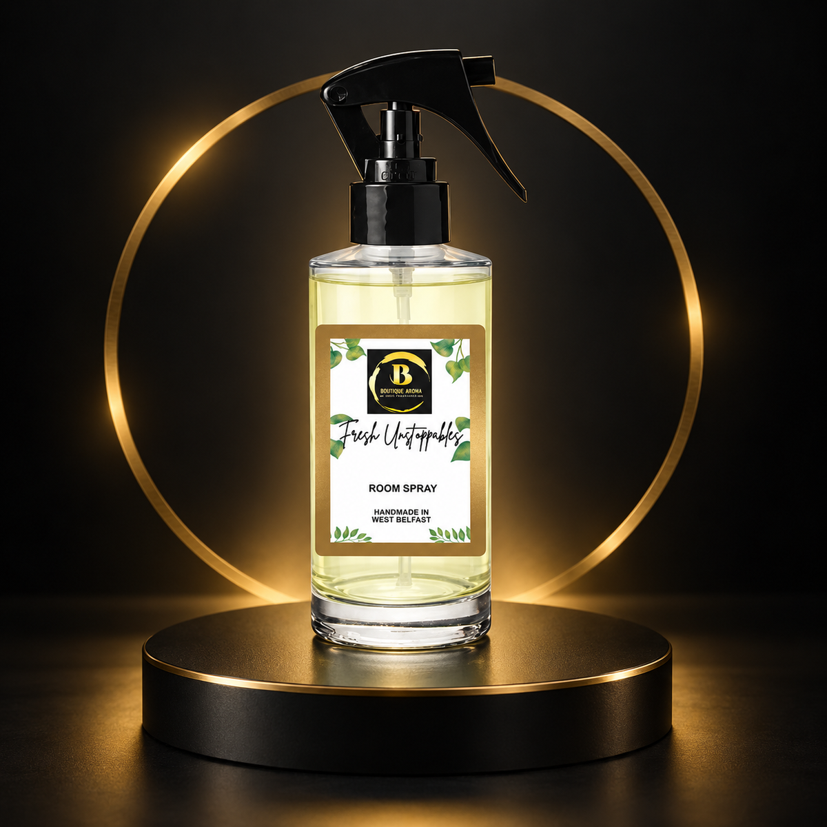 Room Sprays collection at Boutique Aroma in black and gold
