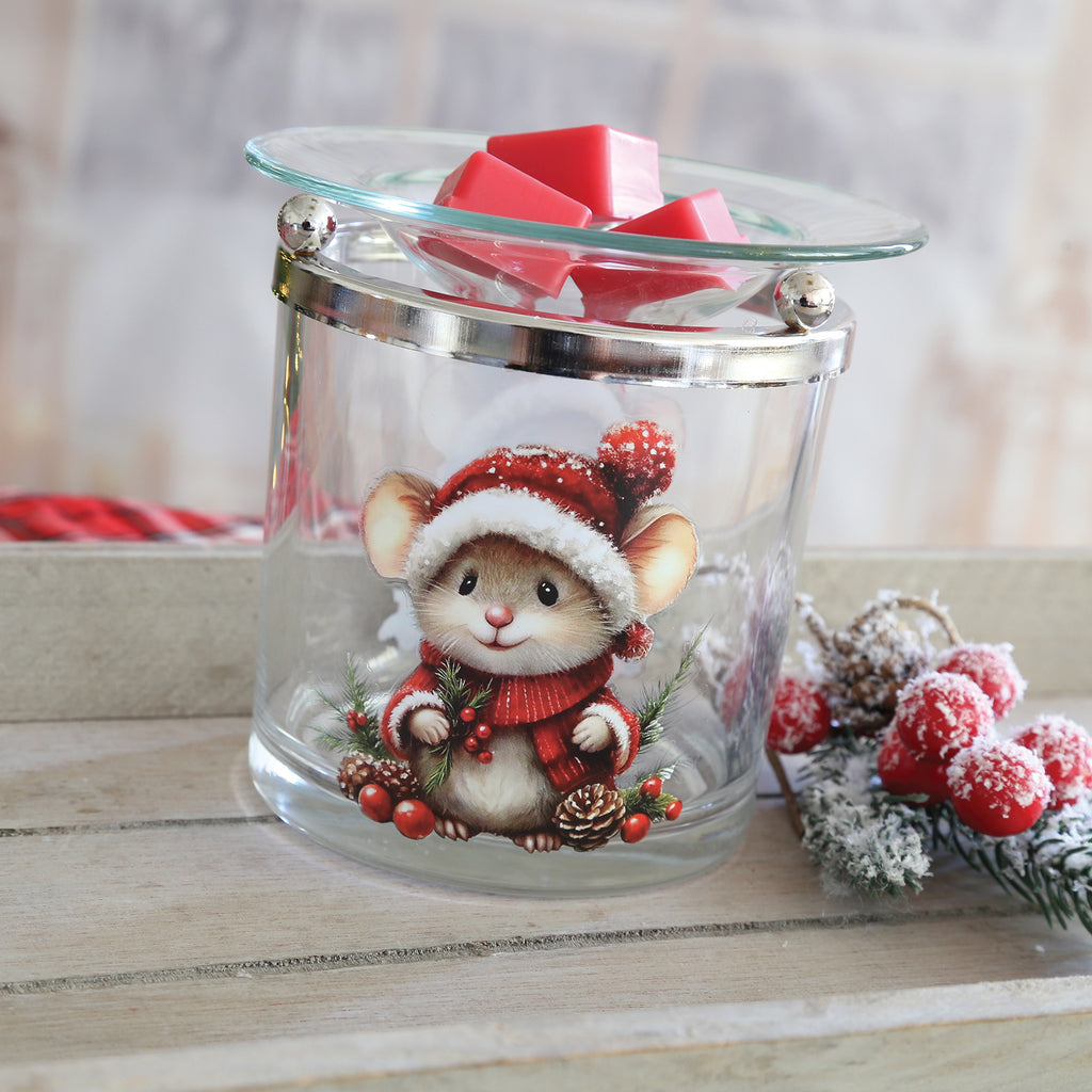 Tealight Wax Melter Festive Mouse 10cm