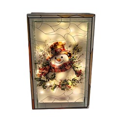 LED Snowman Stained Glass 21cm