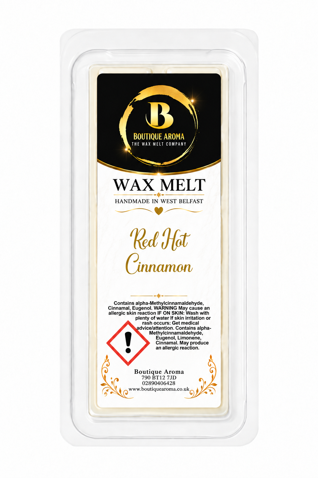 RED HOT CINNAMON WAX MELTS Boutique Aroma wax melt packaging